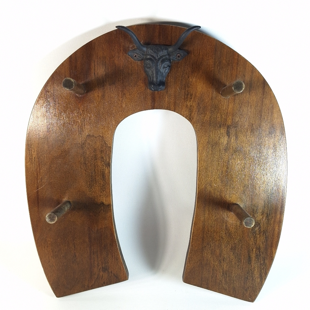 Vintage Decorative Horse Shoe Wood Wall Hanging Hooks Equestrian